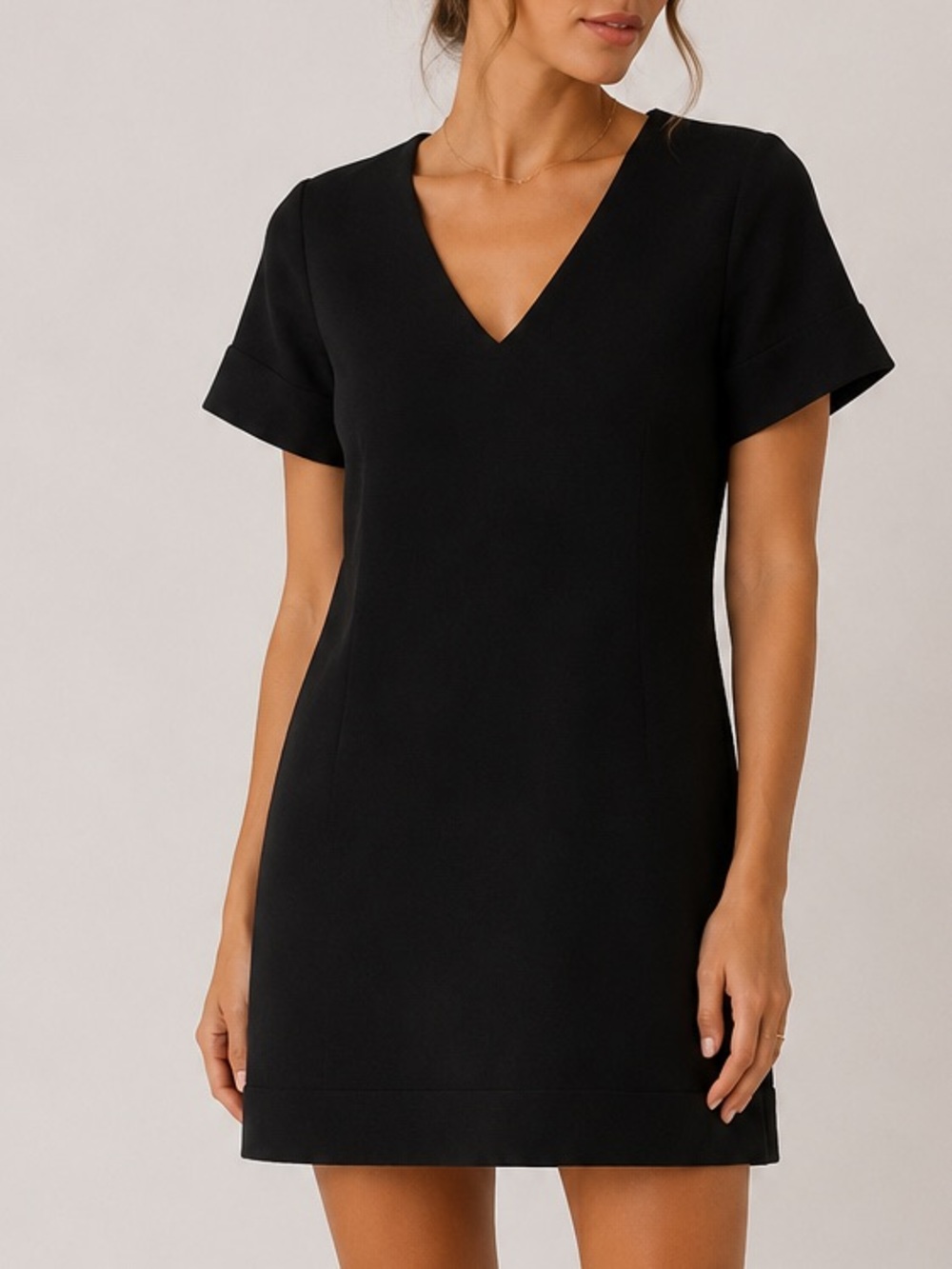 Theory Black V-Neck Classic Minimalist Career Cocktail Shift Mini Dress